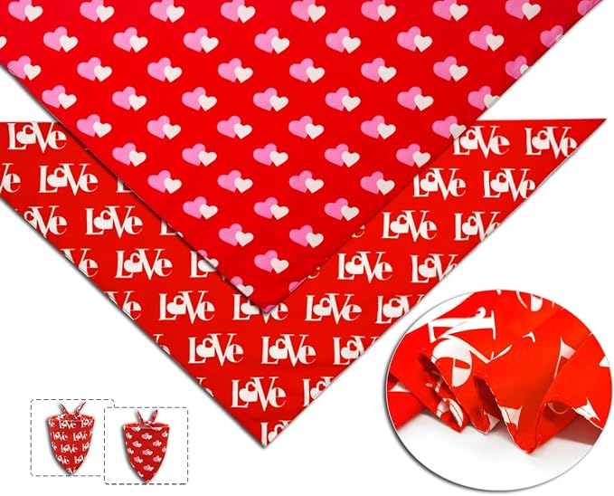 Valentines Dog Bandanas 2PCS-XLarge,Love Pet Scarf for Boys and Girls,Heart Bandana for Weddings,Parties,and Holidays,Dog Outfit Gifts for Extra Large Dogs(Red)