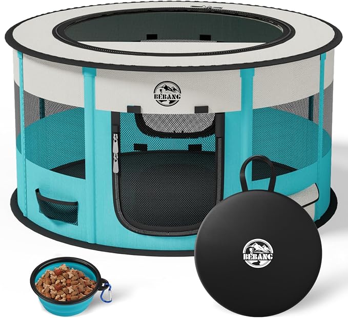 Dog Playpen for Puppies and Cats: Foldable Pet Pen with Dual Doors | Two Zippered Doors, 360° Mesh Windows, Removable Breathable Top, Spacious Interior