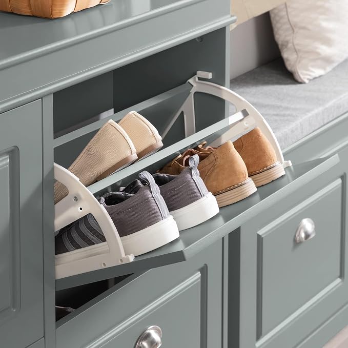 Haotian Shoe Storage Cabinet with 4 Flip Drawers | Freestanding Shoe Rack, Shoe Storage Cupboard Organizer for Entryway(FSR79-HG, Grey)