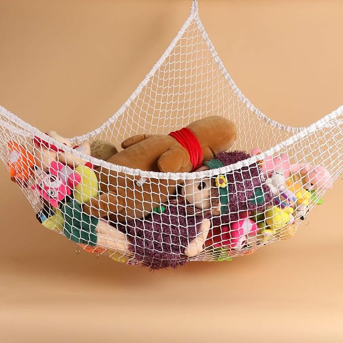 Stuffed Animal Hammock, Toy Hammock Storage Net, LXUNYI Mesh Toy Net Holder Jumbo Wall Corner Giant Baby Kids Children Stuff animals Hammocks Net Organizer for Bedroom (White, 84 inch)