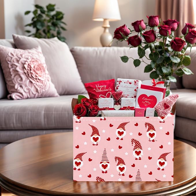 Valentine's Day Basket for Gifts Empty Cute Heart Large Gift Basket Decorative Storage Bin for Kid and Baby Room Décor (Pink Dwarf Love)
