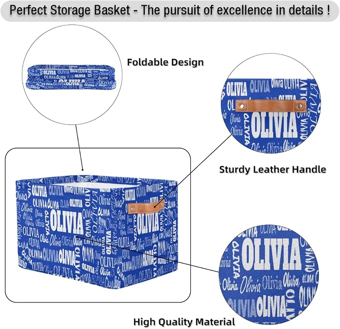 Personalized Kids Toy Box Storage Basket with Name, Royal Blue | Organizing Boys Girls Pets Toys Closet Shelf Clothes Books