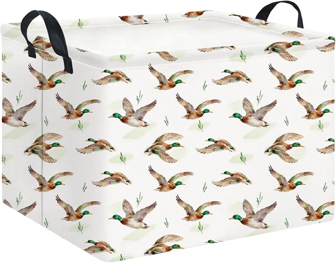 Rectangle Storage Basket with Handles,Collapsible Storage Bin,Books Box,Gift Basket(Flying Mallard)