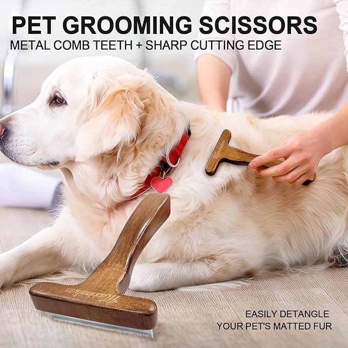 MaximiLian Medium Pet Deshedding Brush with Solid Wood Handle Deshedding Dog Brush for Shedding Pet Grooming Tool for Long&Short Haired Dogs and Cats Remove Loose Hair Mats Knots Tangles