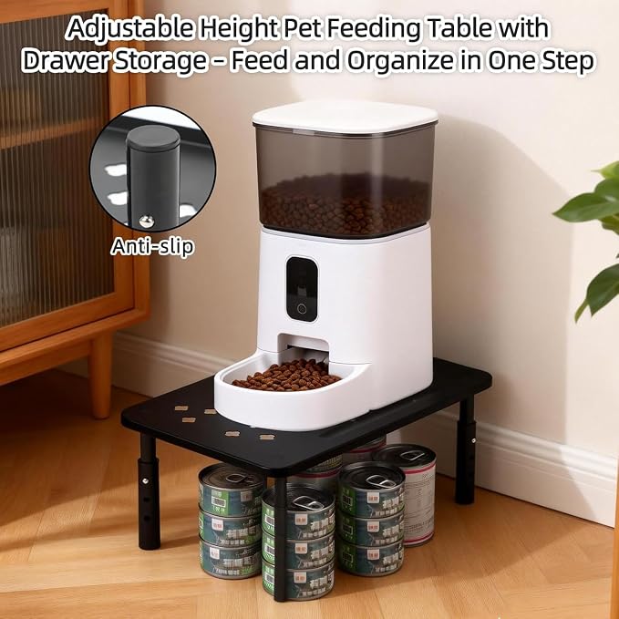 2 Pack Elevated Cat Food Stand, Cat Feeder Stand for Pets, Black | Cat Feeding Station, Pet Food Stand for 4-6L Feeders, 3 Adjustable Heights, Non-Slip Metal Base, Storage Rack