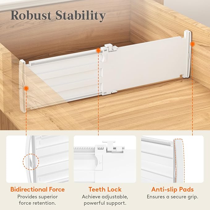 Lifewit 5" Tall Drawer Dividers, Adjustable Deep Drawer Organizer Clothes | 9 Pack 11.5"-18.5" Expandable White Plastic Separators for Dresser, Kitchen, Cabinet, Closet, Office Organization & Storage