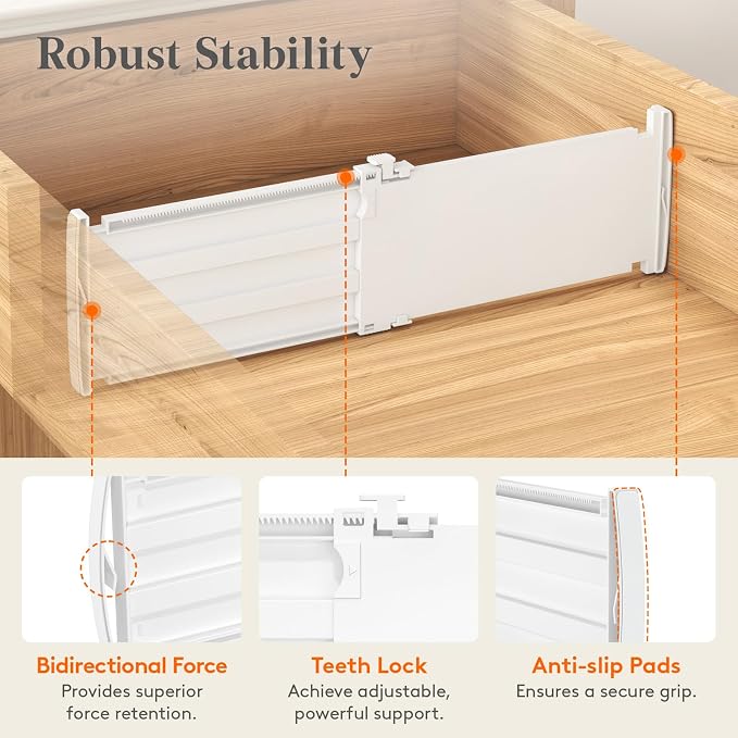 Lifewit 5" Tall Drawer Dividers, Adjustable Deep Drawer Organizer Clothes | 5 Pack 11.5"-18.5" Expandable White Plastic Separators for Dresser, Kitchen, Cabinet, Closet, Office Organization & Storage