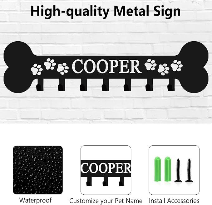 Personalized Dog Leash Holder with Name Custom Dog Leash Holder for Wall Key Hooks Wall Mount Personalized Pet Accessory Wall Organizer for Entryway Hallway