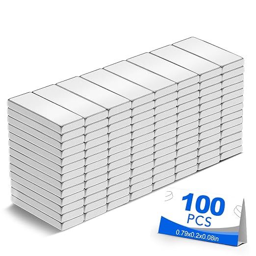 BEST CHOICE MAGNETS 100 Pack Strong Neodymium Bar Magnets, 20 x 5 x 2 mm | Rare Earth Neodymium Magnets with Double-Sided Adhesive Perfect for Fridge, Garage, Kitchen, Craft, Office