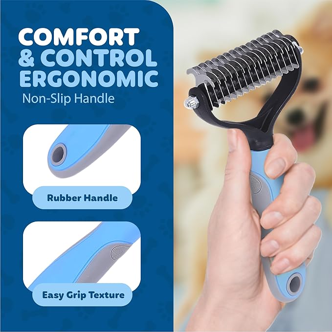 TIROL Dematting Comb for Dogs, Pet Grooming Rake, Double-Sided Dog Brush for Shedding, Undercoat Mat Dematting Tool for Long Haired Cats, Deshedding Brush for Cats, Cat Comb for Grooming Matting Hair