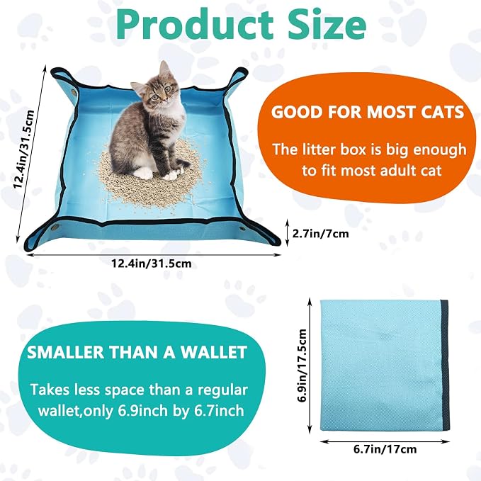 BNOSDM Travel Litter Box for Cats Foldable Litter Boxes Kit Portable Litterbox with Scoop Bowl Waterproof & Non-Stick for Hotels, Outings, Temporary Stays, Car, Plane (Blue)