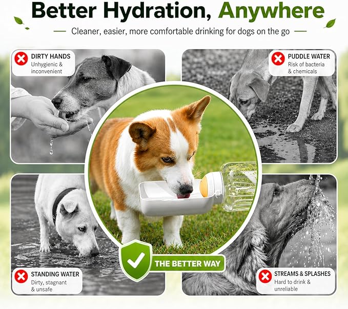Dog Water Bottle with Food Container, 32oz Leak-Proof 3-in-1 Portable Dog Travel Water Bottle with 10oz Food Storage, Twist Dispensing Pet Water Dispenser for Walking Hiking Camping, White