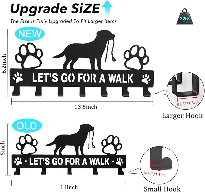 Large Size Keys Holder for Wall Mount,13.5"x6.2" Dog Leash Holder for Wall,Metal Keys Holder on Wall Decorative with 7 Hooks,Key Rack for Entryway,Front Door,Hallway,Home,Office