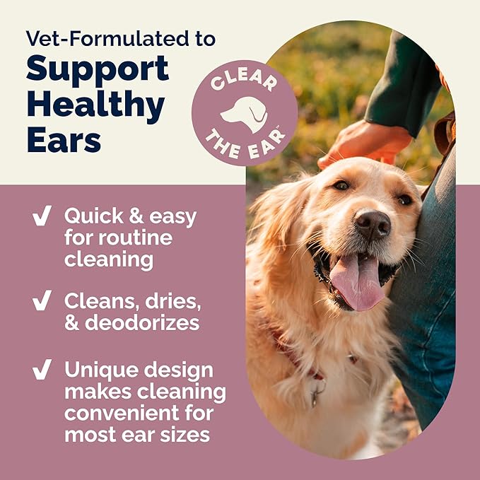 Vetnique Oticbliss Cat & Dog Ear Wipes - Dog Ear Infection Wipes or Dog Ear Cleaner Wipes for Dirty, Waxy, Smelly Ears, Odor Control with Aloe Vera & Salicylic Acid (Fingermitt Ear Wipes (50ct))