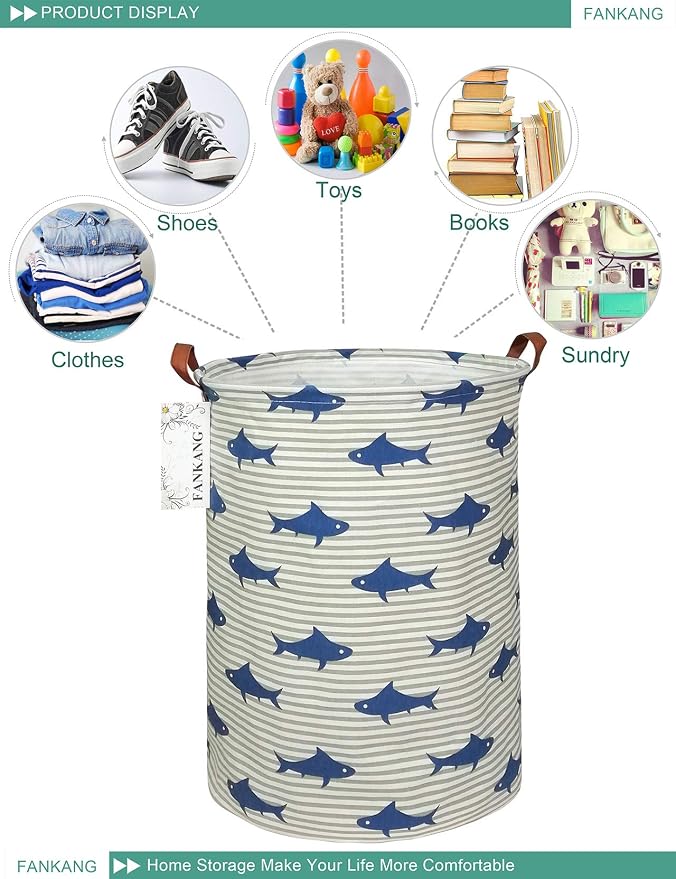 Storage Bin Foldable Nursery Organizer Basket Shark | Foldable with Waterproof PE Coating Organizer Bin for Kids Boys and Girls,Office,Bedroom,Clothes