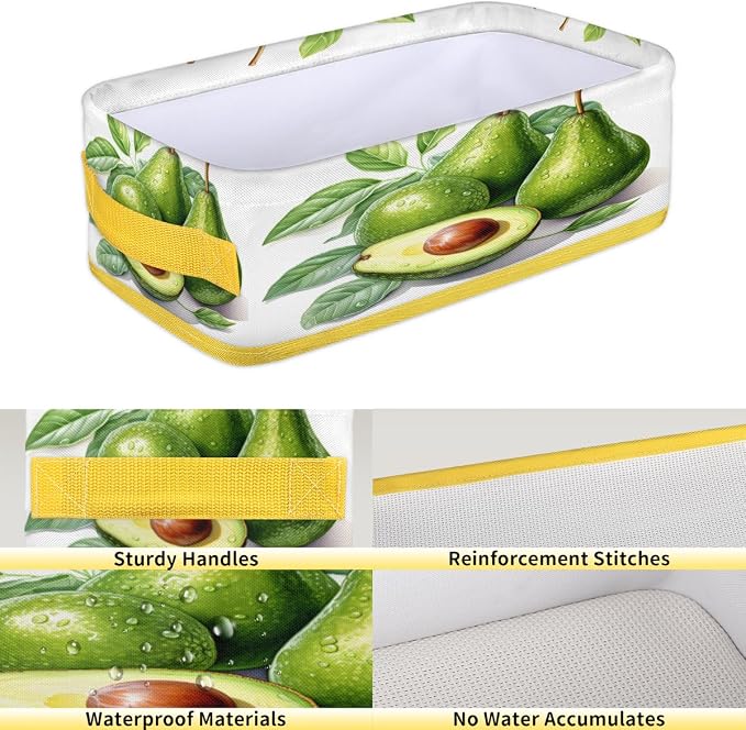 Green Avocado Pattern Bathroom Storage Basket Waterproof Foldable Storage Bins with Handles Decorative Toilet Paper Storage Basket for Organizing for House Bathroom Toiletries