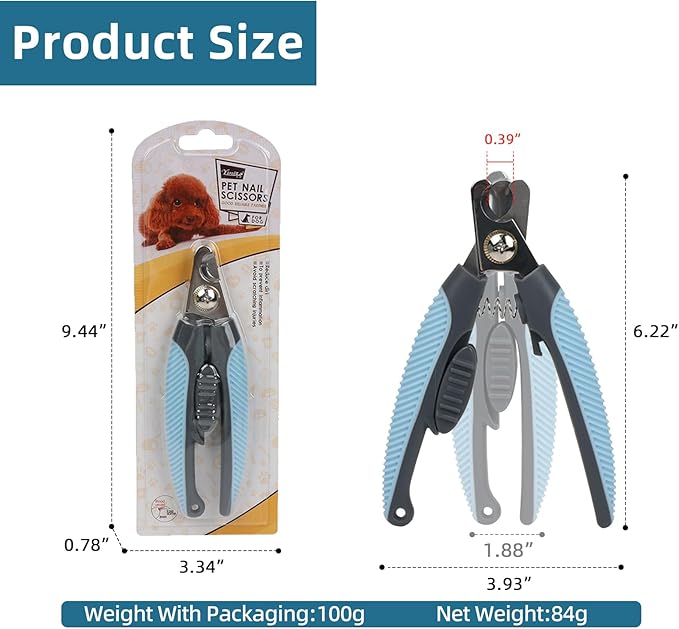 Blue Dog Nail Clipper with Safety Guard Plier Style Dog Claw Clippers Heavy-Duty Dog Toenail Clippers Professional Pet Nail Trimmers for Small Medium Large Dogs and Cats with Thick Nails