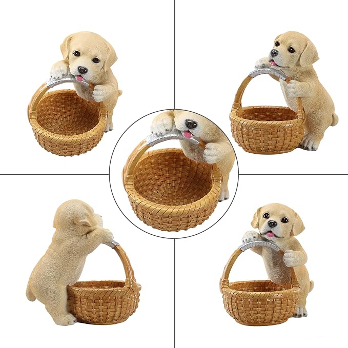 Unique Golden Retriever Gifts, Resin Puppy Statue Storage Basket for Desk, Decorative Key Bowl for Entryway Table, Candy Dish & Funny Decor