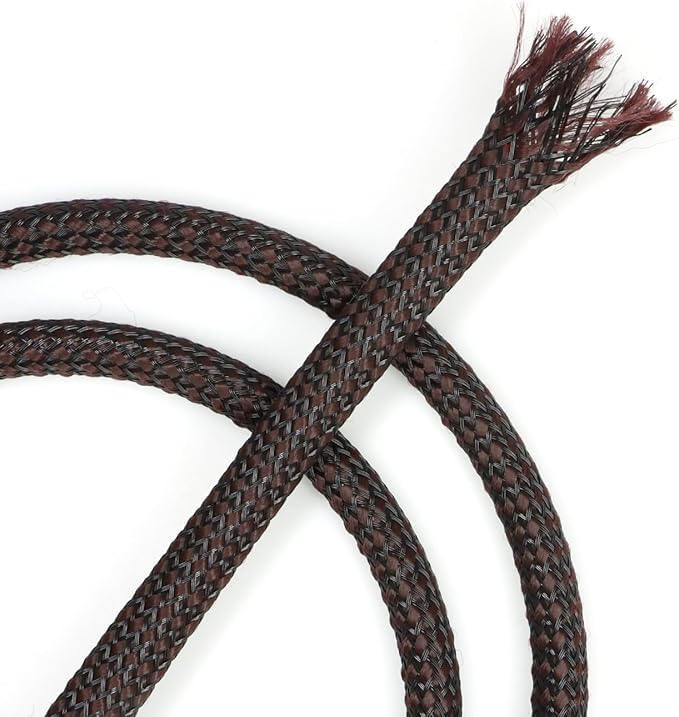 Expandable Braided Cable Sleeve, PP Yarn + PET Braided Expandable Sleeving Cable Management Protection High Density PET Wire Cover Sheath for Cables (Brown Black, 4mm (5/32")-19ft)
