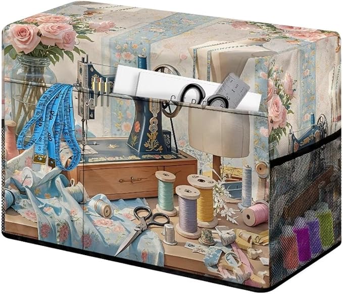 Sewing Element Sewing Machine Cover with Storage Pockets,White | Dust & Pet Hair Protection,Fits Standard Singer, Brother and Janome Machines, Protecting & Decorating Your Sewing Space