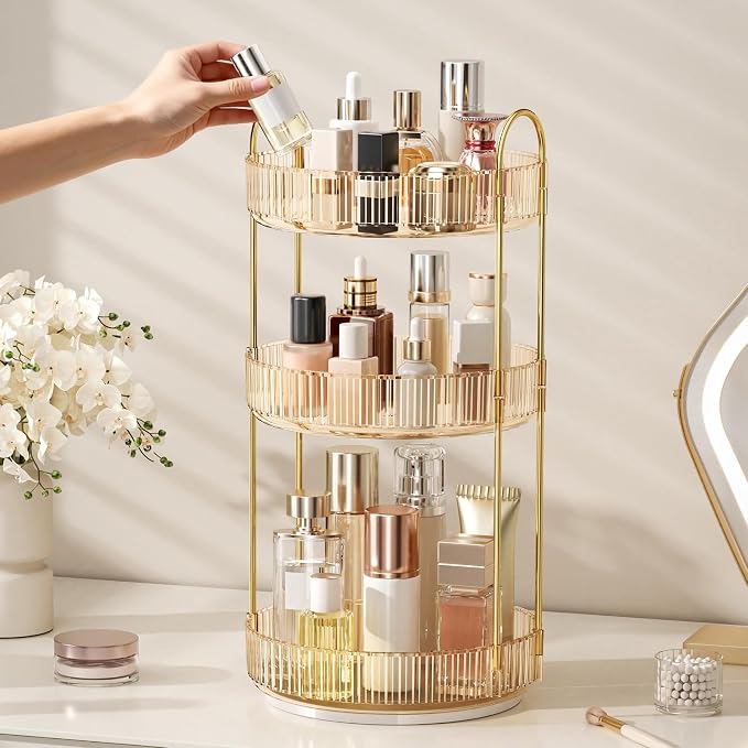 360° Rotating Makeup Organizer, Large Capacity Skincare & Cosmetics Storage | Skincare & Makeup Caddy, Bathroom Counter Organizer, Spinning Storage Tray for Perfume, Dresser, Bedroom, Vanity Countertop
