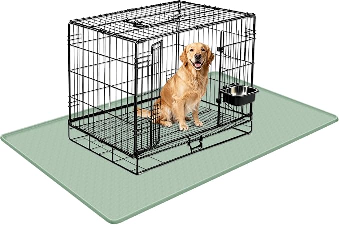 Silicone Dog Bed Mat 51"x 25.6" Crate Mat for Dog Cages, Green | Extra Large Kennel Mat with Raised Edge, Washable, Leakproof, Waterproof Dog Mat for Crate, Dog Floor Mat to Protect Floors