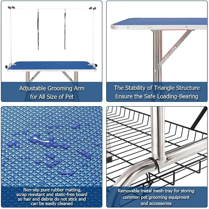 Bonnlo 32-inches Pet Grooming Table, Portable Dog Grooming Table with Arm Noose & Mesh Tray, Adjustable Foldable Pet Groom Table Stand for Dog Cat, Maximum Capacity Up to 330 LBS (32in)