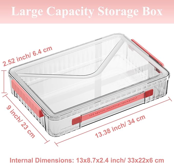 SAYEEC Clear File Storage Box Portable Project Case with Handle Plastic Storage Container with Lid Stackable Flat Storage Bin Document Magazine Protector Organizer for A4 Paper Photo Craft Scrapbook