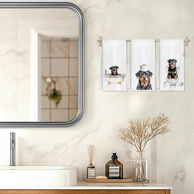 Funny Rottweiler Bathroom Decor Hand Towels Set of 3, Rottweiler Mom Gifts, Gifts for Rottweiler Lovers, Kids Dog Bathroom Decor, 16x24 Inch