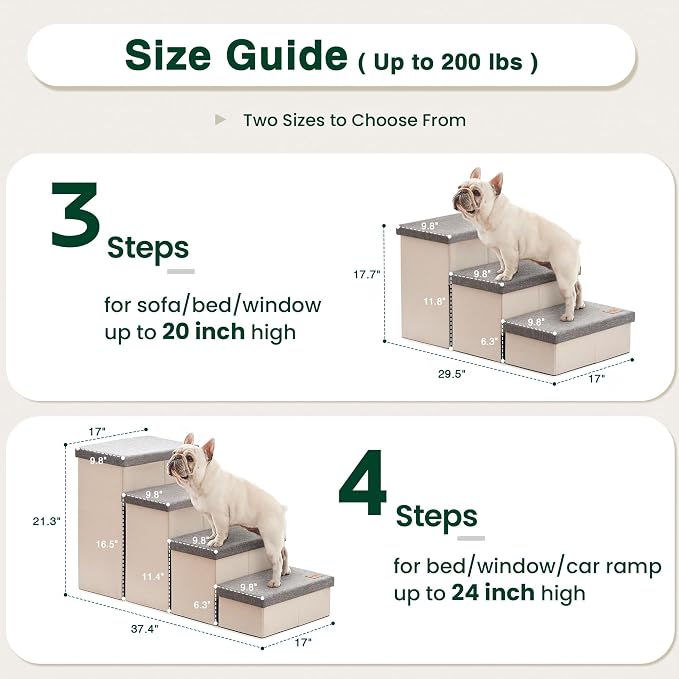 Love's cabin Dog Stairs for High Bed, Foldable Pet Stairs for Small Medium or Large Dogs Puppy with Storage for Bed or Couch, Cat Dog Steps Ramp with Zip up to 200 lbs, Light Grey, 4 Steps