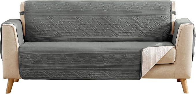 Boho Gray Loveseat Covers for 2 Cushion Couch, Water-Repellent Aztec Covers for Love Seat, Washable Quilted Couch Covers, Pet Friendly Loveseat Slipcovers (Loveseat 48", Gray)