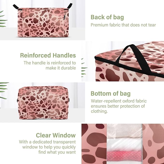 Generic Pink Black Cow Print Clothes Storage Bag Bins 2 Pack Foldable Storage Containers Large Closet Organizer with Zipper Under Bed Storage for Comforters Clothing Pillows 95L