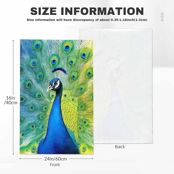 Colorful Peacock Tail Feathers Kitchen Towels Watercolor Beautiful Peacock Soft and Super Absorbent Dish Towels 2 Pack 16 X 24 Inches