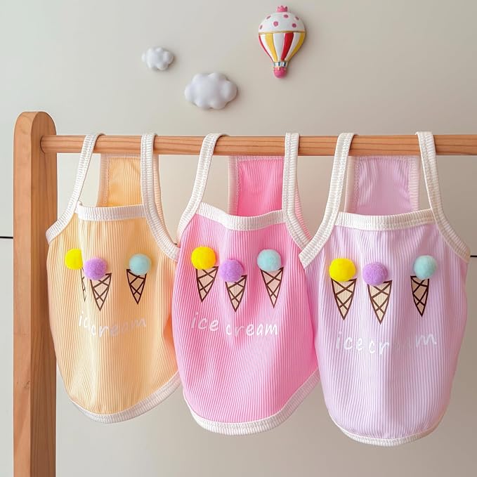 Spring & Summer Pet Clothes Tank Top - Ice Cream Pattern Breathable Tank top for Dogs & Cats, Cool Sleeveless Shirt for Teddy, Bichon & Small Breeds