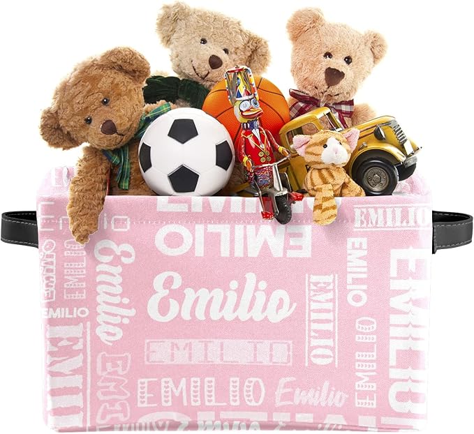 Personalized Toy Box Storage Bins for Boys Girls with Name, Kids Custom Storage Basket Cubes Organizer with Handles, Shelf Closet Storage Baskets Bin Customized Gift, 1 Pack