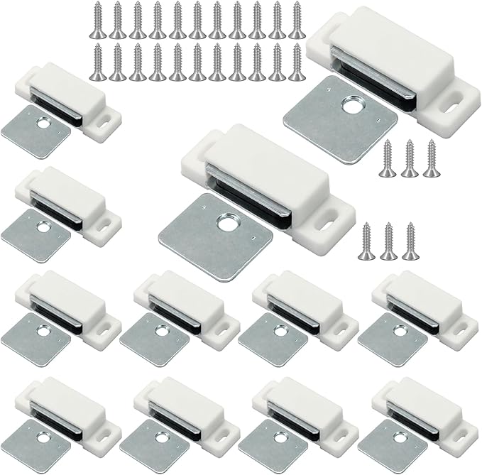12Pcs Cabinet Door Magnets Catch, White | Magnetic Door Catch, Drawer Latch, For Closure Cupboard Closet Bathroom