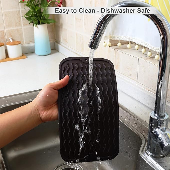 ZLR Silicone Sink Caddy & Sponge Holder, 6"x12", Coffee | Sink Organizer for Soap, Sponge & Brush, Doubles as Bathroom Vanity Tray, Raised Lip, Non-Slip Food-Grade Silicone