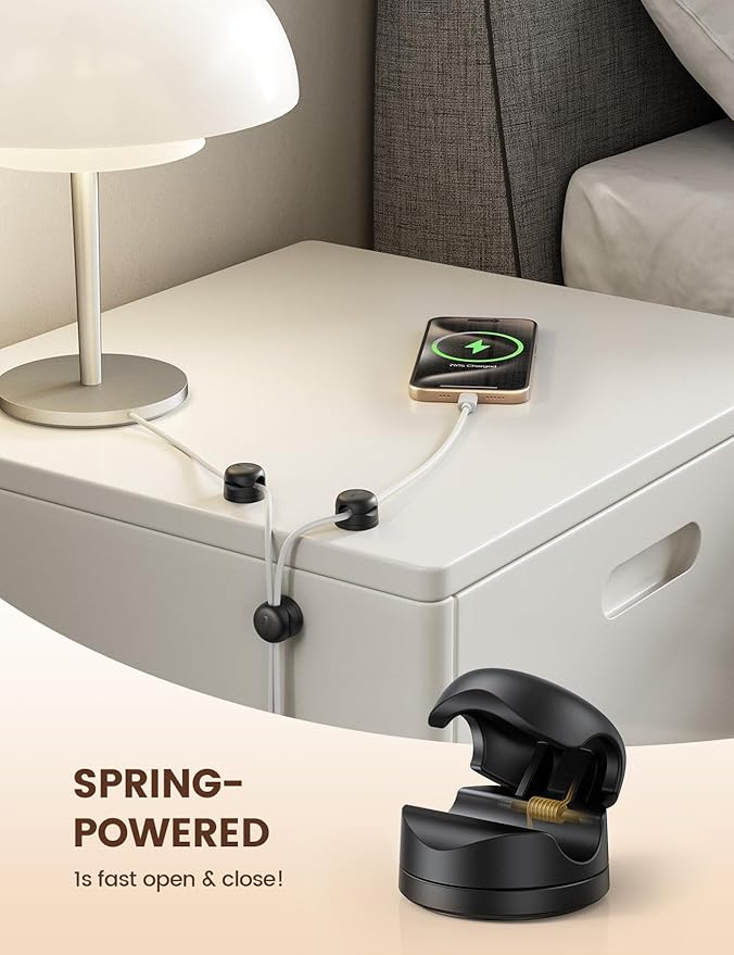 Lamicall 12Pack Rotating Cord Organizer, Desk Office Nightstand Accessories | Spring Cable Management Clips, Adhesive Phone Charger Holder Gadgets, Wire Organizer Keeper for Home Dorm Room Workspace