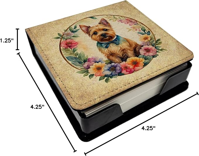 Caroline's Treasures Norwich Terrier and Flowers PU Leather Note Paper Holder with Artist-Designed Cover, Desk Accessory, Office Gift