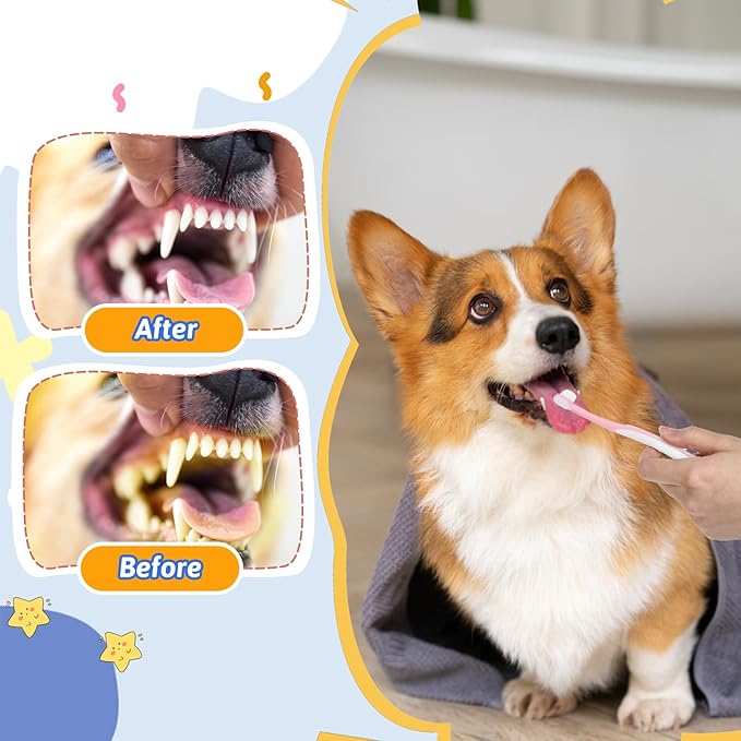 Lusofie Ultra Soft Small Dog Toothbrush for Puppy Small Cat, Kitten Teeth Cleaning Kit Mini Head Tooth Brush Set, 3 Pack Pet Dental Care Toothbrushes Pink