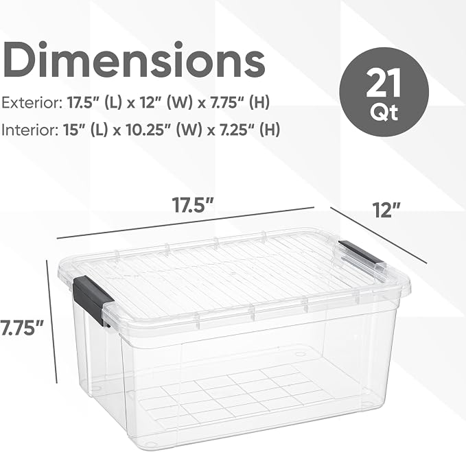Superio 21 Quart Clear Plastic Storage Boxes with Lids, Stackable Organizer Containers, BPA-Free Storage Bins for Home, Office, School & Dorm, 5 Pack