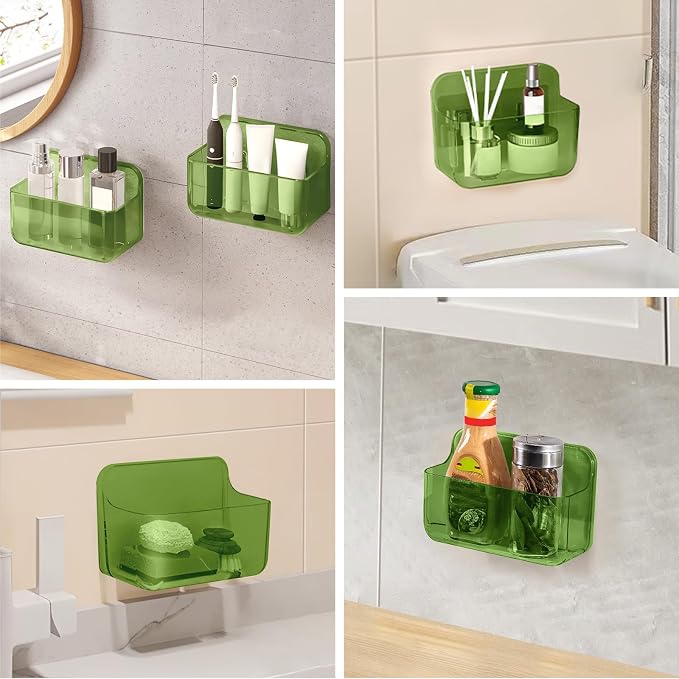 CGBE 2-Pack Cabinet Door Organizer, Self Adhesive Bathroom Shelves, Green | Acrylic Shower Caddy, Wall Mounted Storage, No Drilling, Automatic Draining, For Cabinet Door and Shower Wall