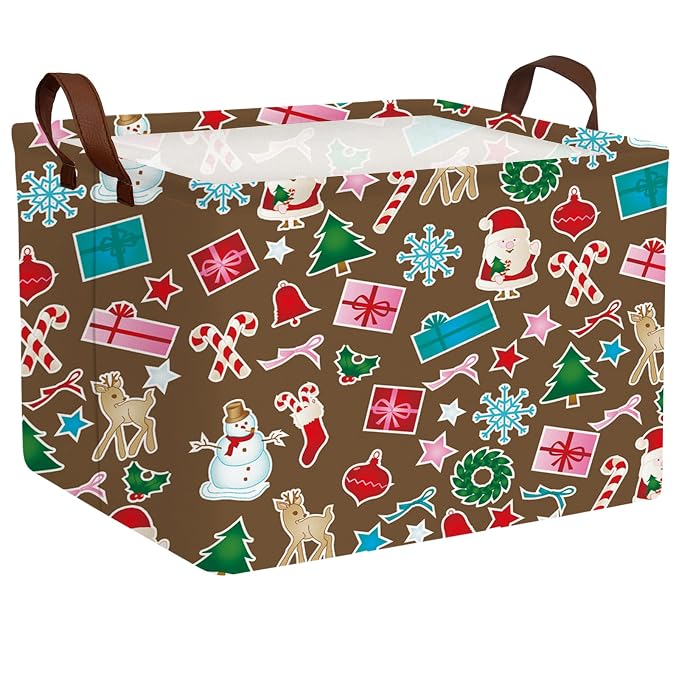 Empty Large Christmas Basket for Gifts Women Collapsible Storage Bin Kids Toy Box Holiday Décor (Santa Claus Snowman Brown)