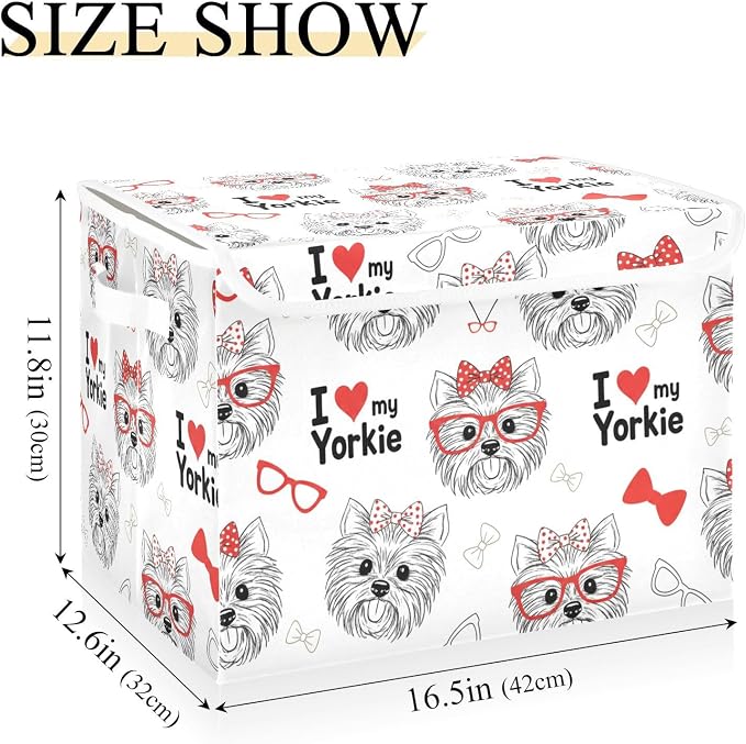 Dog Bow Fabric Storage Bins with Lid Foldable Storage Boxes 40L Baskets | Decorative Storage Boxes, Dust-Proof Flip Top, Reinforced Handles, For Home & Bedroom, Clothes & Toy Box, Oxford Fabric Print