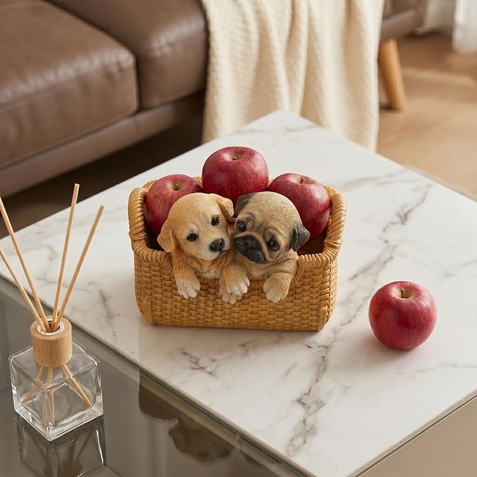 Labrador & Pug Statue Key Bowl for Entryway Table - Large Capacity Decorative Key Holder Bowl - Weighted Candy Dish for Office Desk, Stable Animal Storage Basket for Home Decor