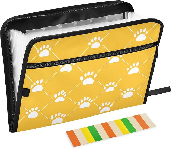 13 Pocket Zipper Expanding File Folder A4 Dog Paw Print | Accordion File Organizer with Front Pouch A4 Letter Size Portable Folders for Documents Receipt School Office Supplies