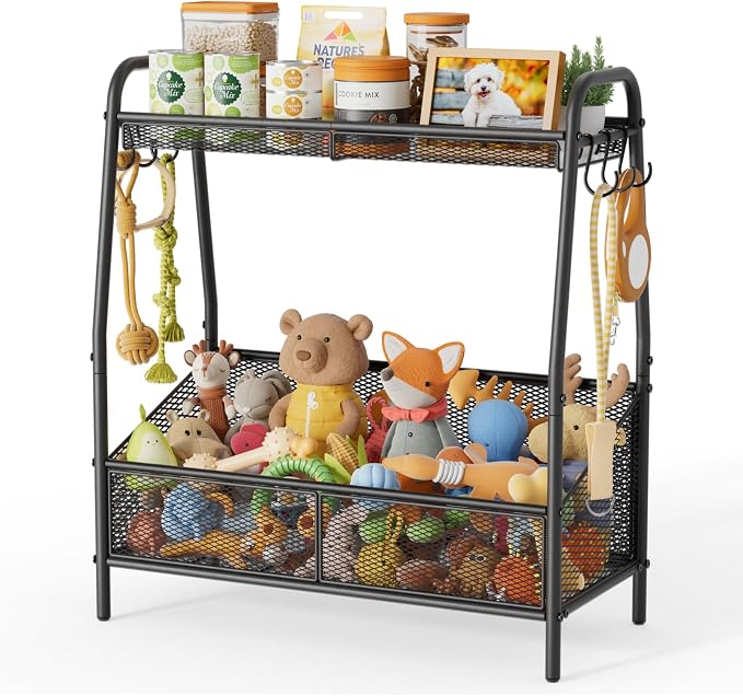 Lomivra Full Metal Dog Toy Basket, 23.6"x11.2"x7.9" Large Dogs Toy Bin with Storage Organizer, Chew-Resistant Toy Box for Dog Stuff Accessories, Pet Toy Storage Holder for Cat Dogs Essential Supplies
