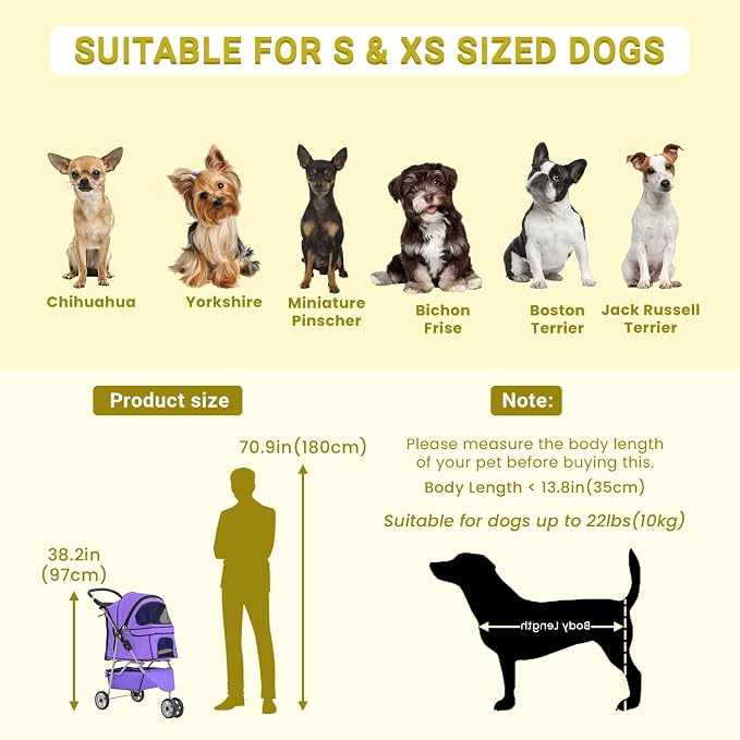 Foldable Pet Stroller,Dog Stroller with 3 Wheel,Pet Strolling Cart,Dog Travel Carrier with Storage Basket and Cup Holder for Dog Puppy,Purple