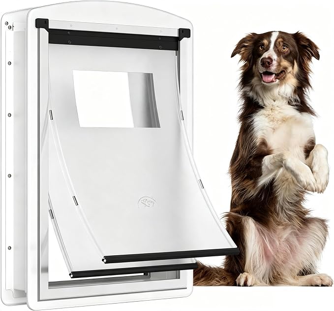 Large Dog Door for Exterior & Interior Doors with Steel Frame | Magnetic Double Flaps, Telescoping Tunnel, 2 Sliding Lock Panels, Weather-Resistant, Fits Dogs Up to 110LBS