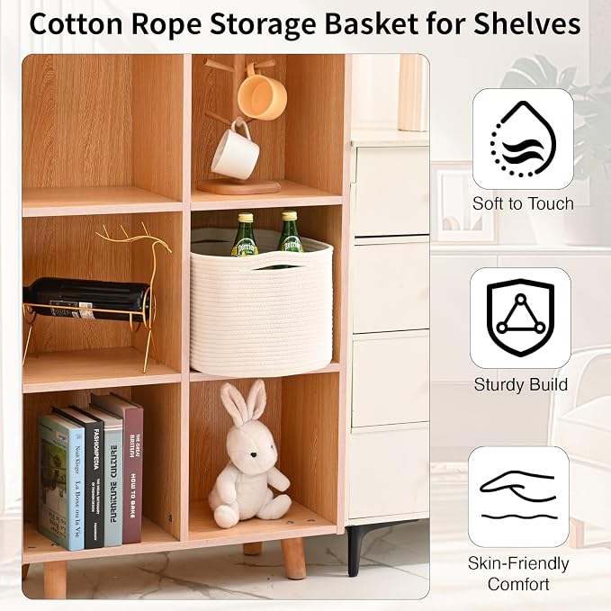 ICERZCZ Woven Cotton Rope Baskets for Gifts Empty, 15×11×9.5 Off White | Storage Baskets for Organizing, Cute Decorative Basket, Organizer Bins for Dog Toy, Baby Laundry, Gift, Nursery